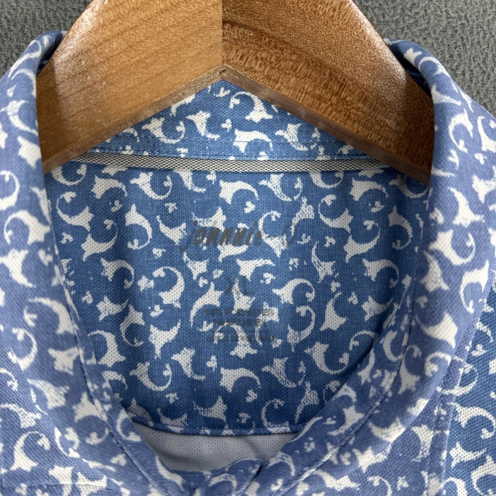 Johnnie O Polo Shirt Mens XL Blue Geometric Naples Vineyards Performance Golf - Picture 7 of 9